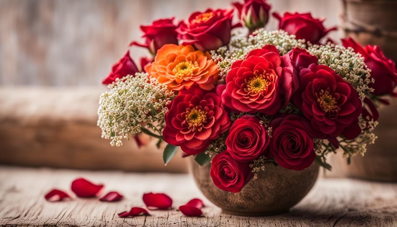 Floral Bouquet with Dahlias and Red Berries
