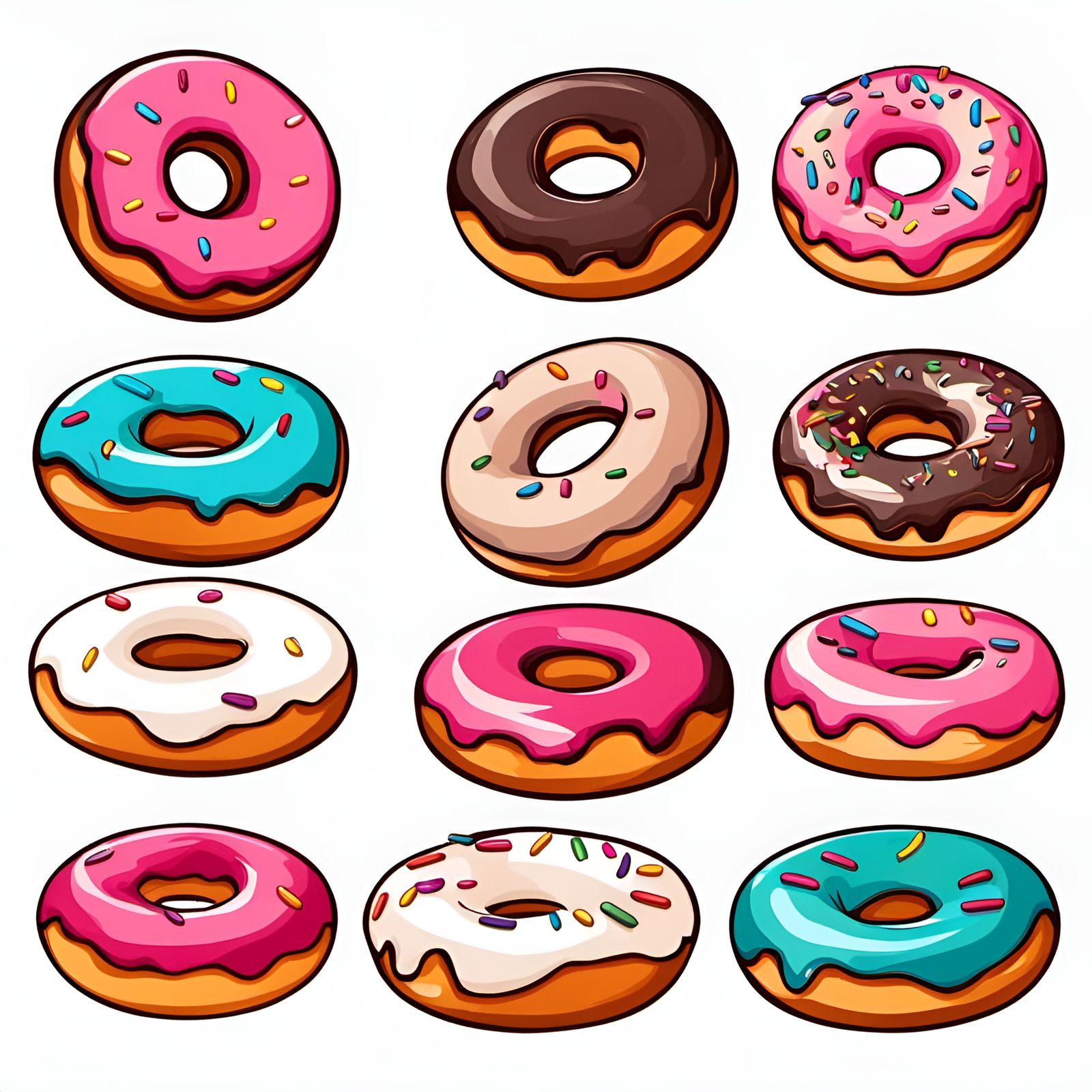 Cartoon Donuts Isolated on White Background