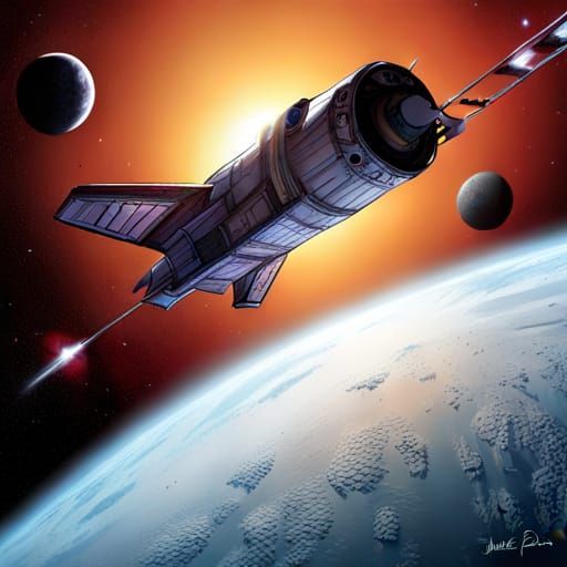 Space ship, space Art by Julie Perrot, lane Owen