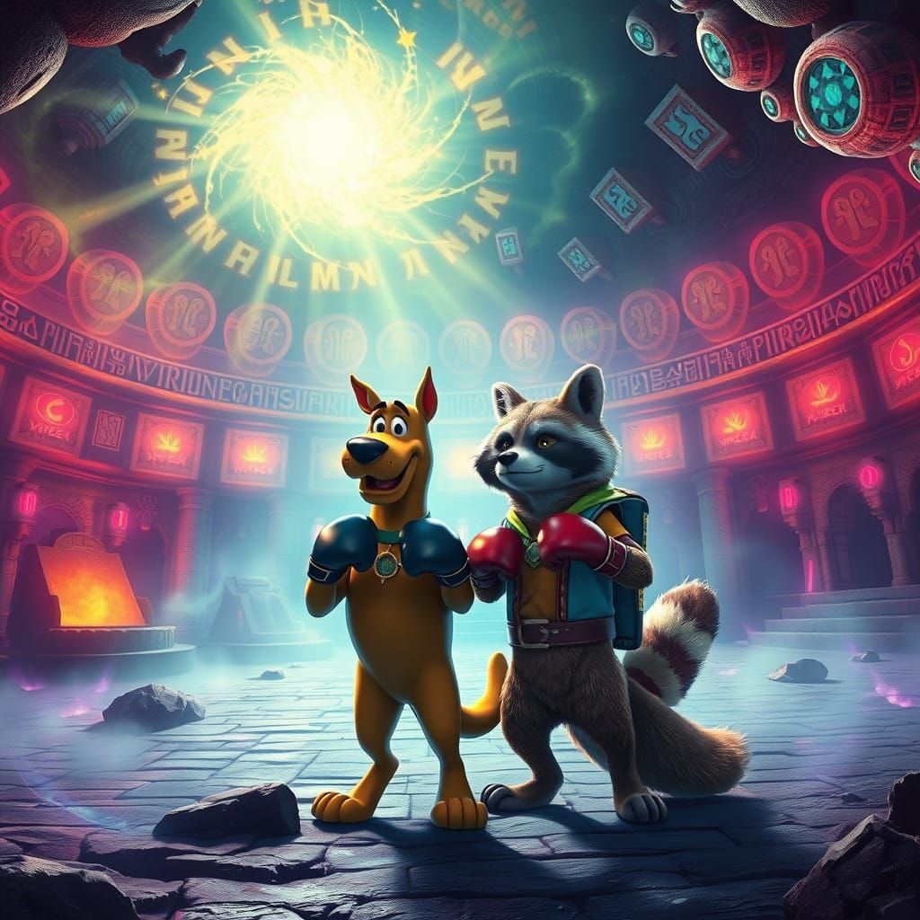 Mystical Arena Showdown: Scooby Doo vs Rocket Raccoon