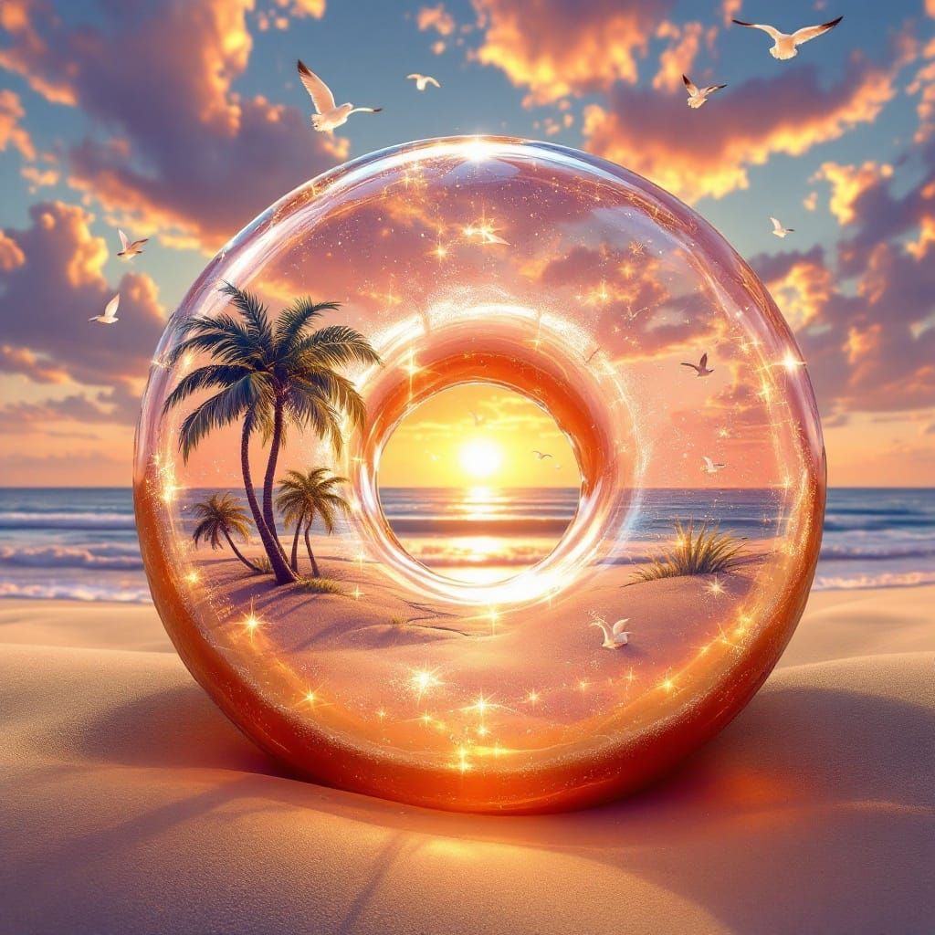 Coastal Sunset Encased in a Transparent Donut