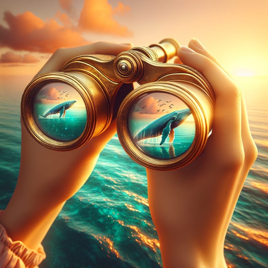 Whale Migration Sunset: Binoculars View of Ocean Giants