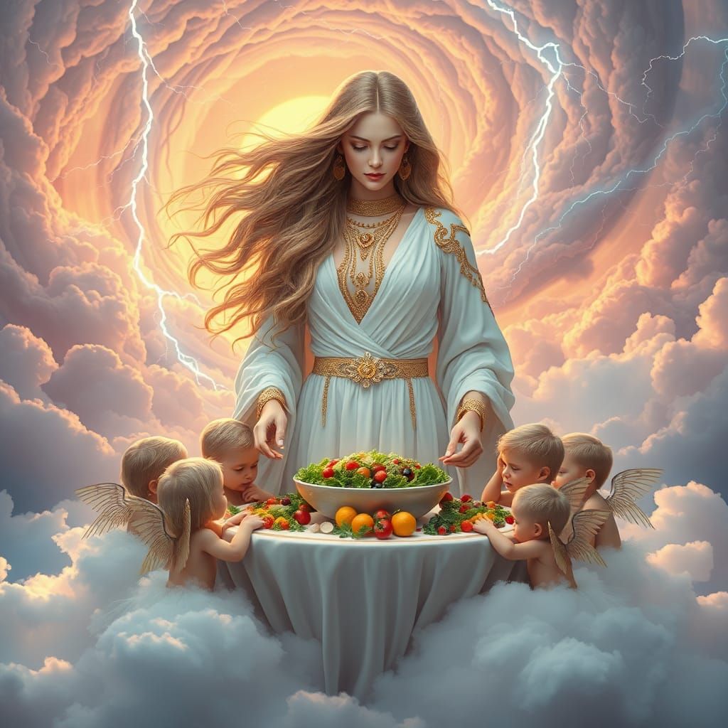 Celestial Goddess Crafts Divine Salad at Sunrise