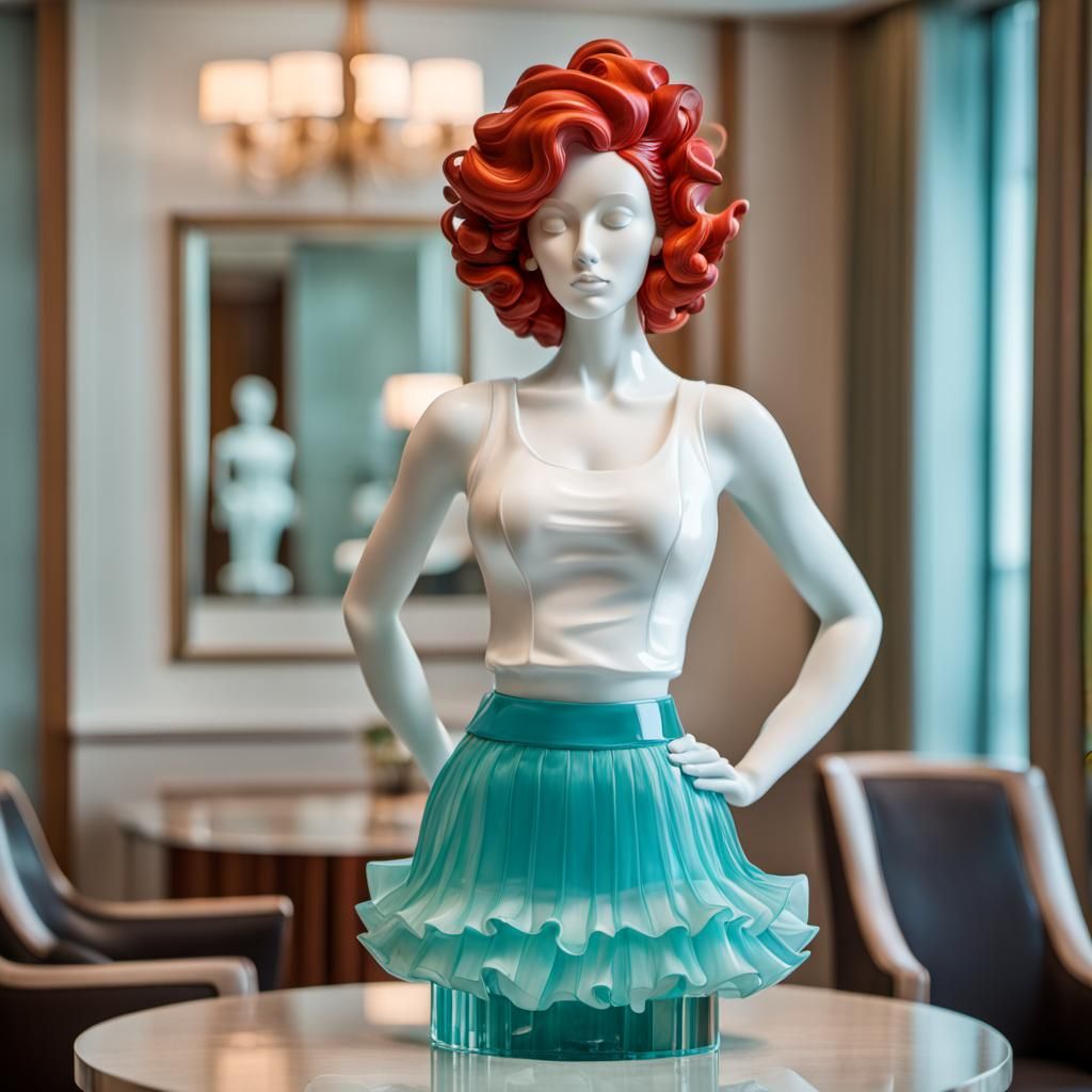 Glass Sculpture of Red-Headed Woman Ornament