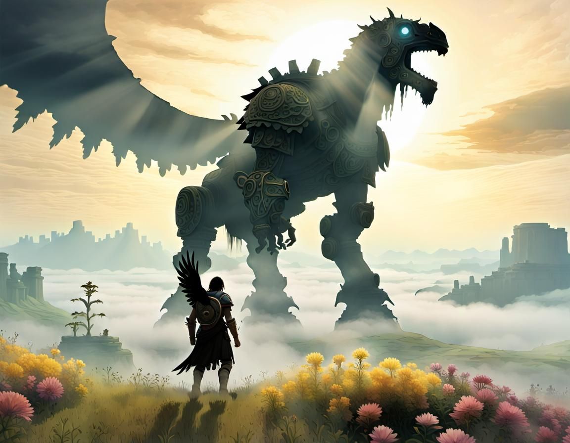 Majestic Bird Colossus in a Dreamy Landscape