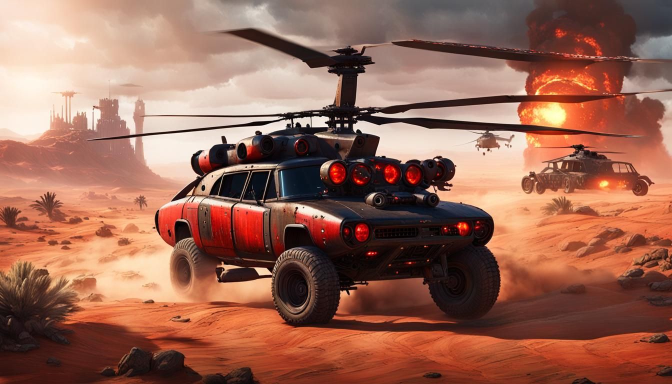 Mad Max Chinook Helicopter over Desert Landscape