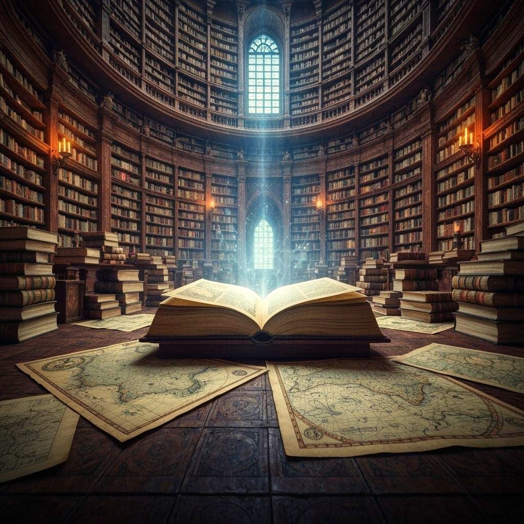 Art Nouveau Library with Luminescent Books