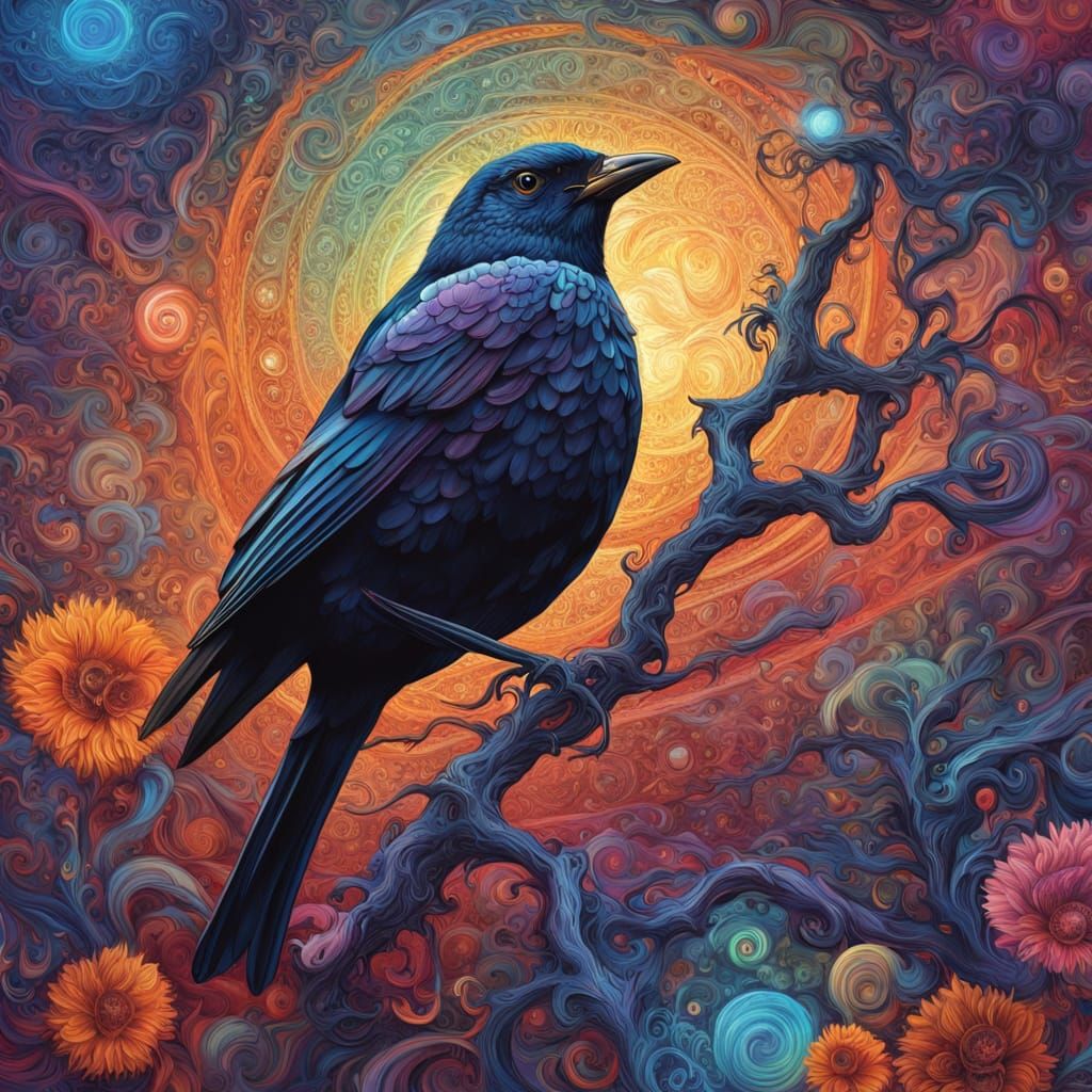 Astral Blackbird Sings Amidst Cosmic Rain