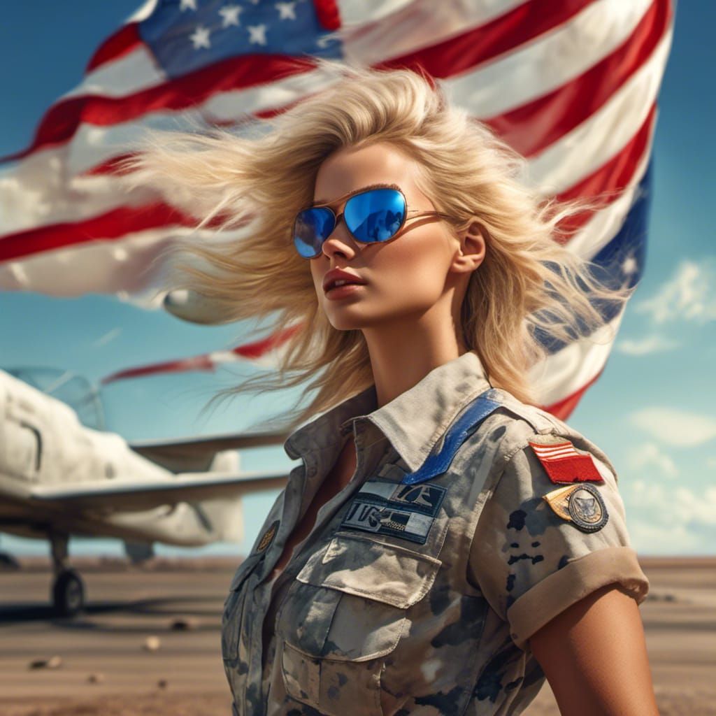 Air Force Pin-Up Girl in Hyperreal Digital Art