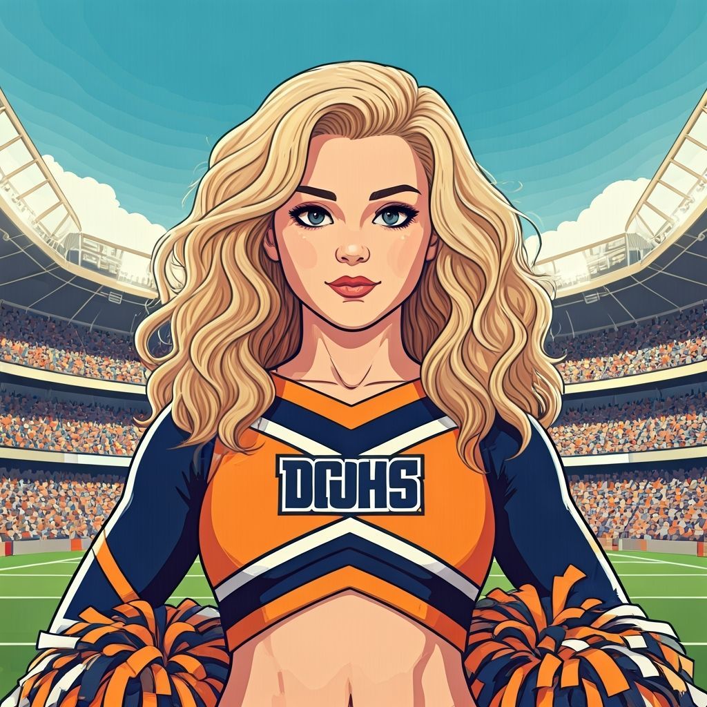 Cheerleader in Stadium, Bold and Dynamic Art