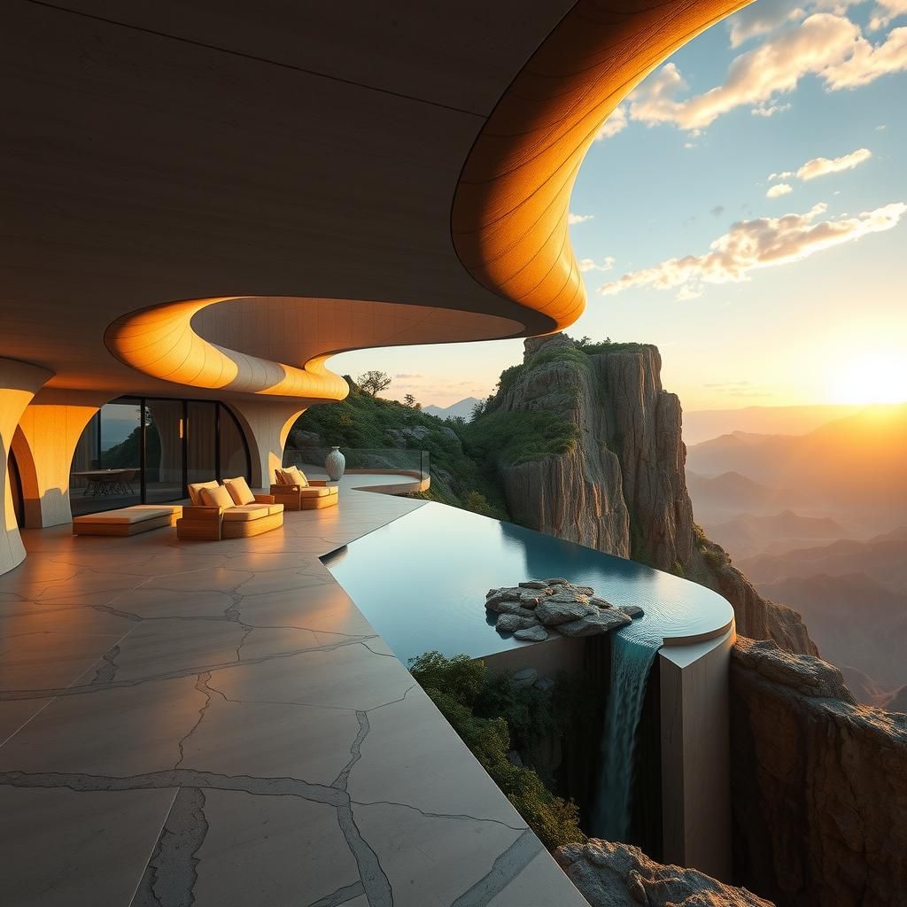 Surreal Cliffside Villa in Golden Hour