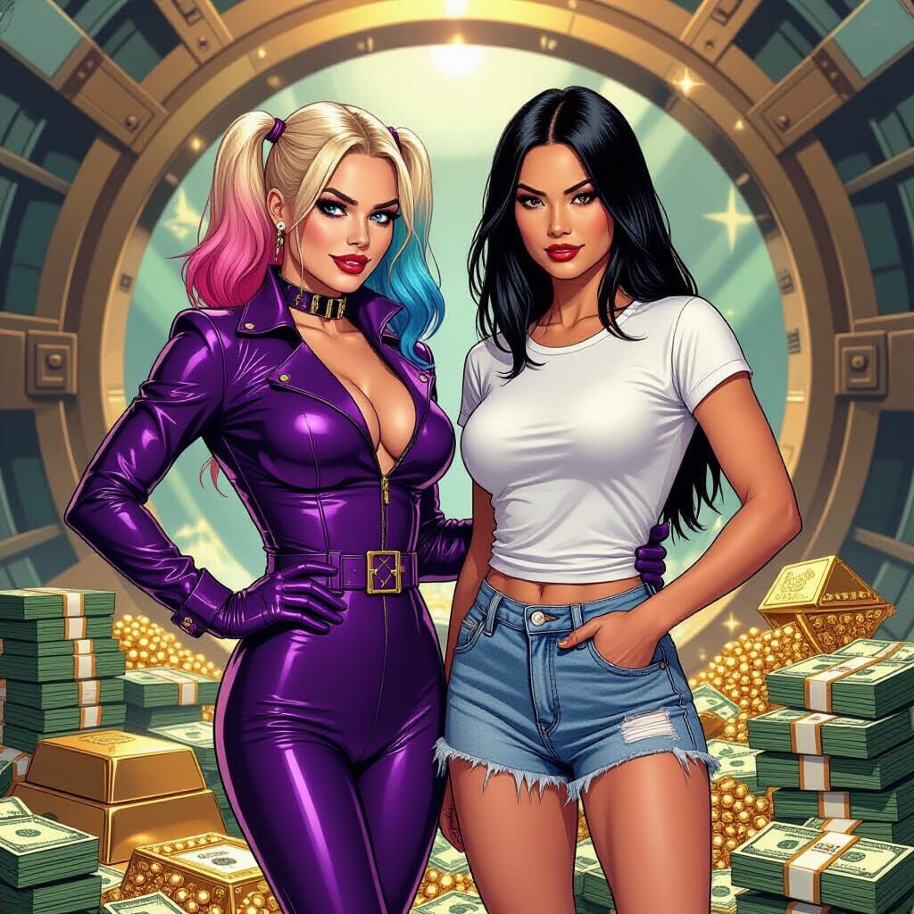 Harley Quinn and Psylocke Celebrate in Lavish Bank Vault