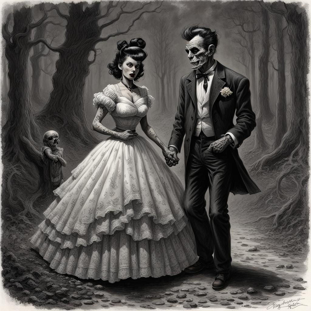 Rockabilly Couple in Dark Fantasy Horror Style