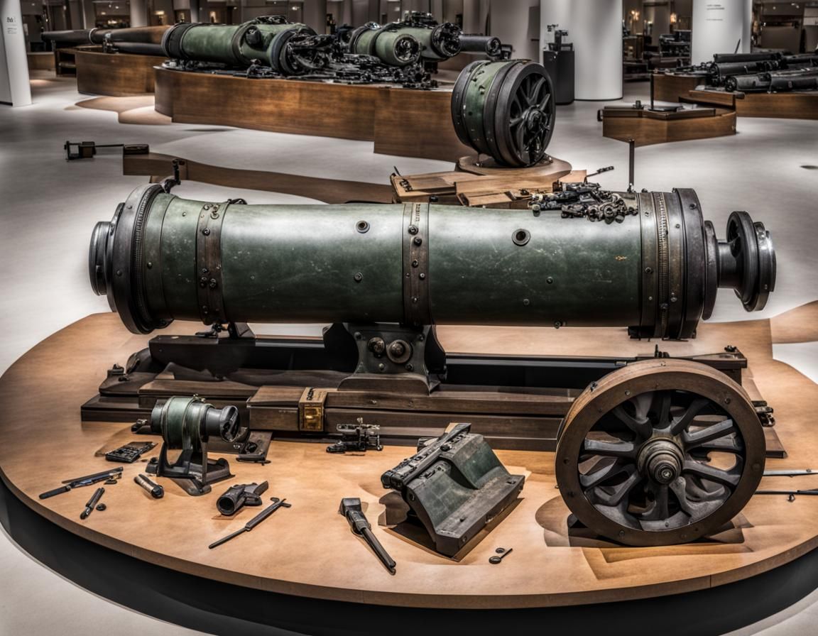 Disassembled cannon in a museum