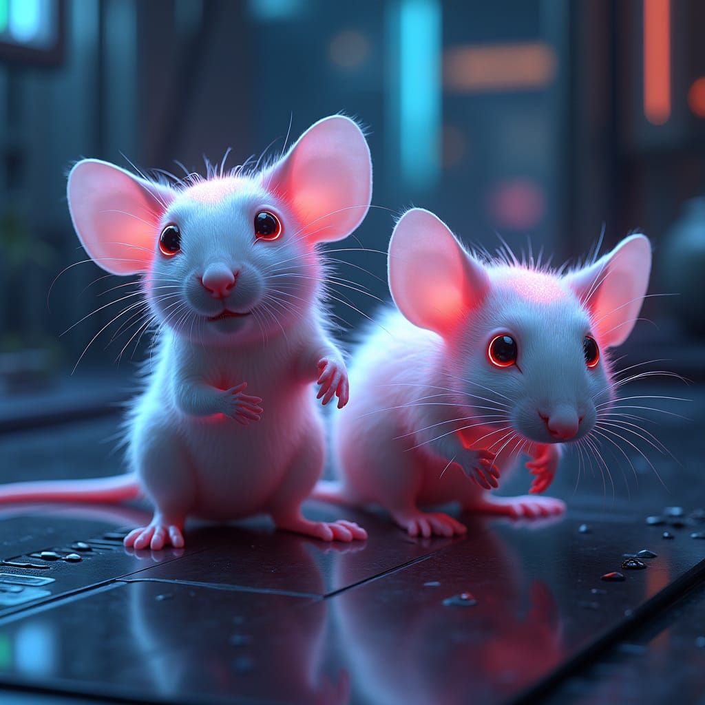 Surreal Futuristic Lab Mice in Cyberpunk Style
