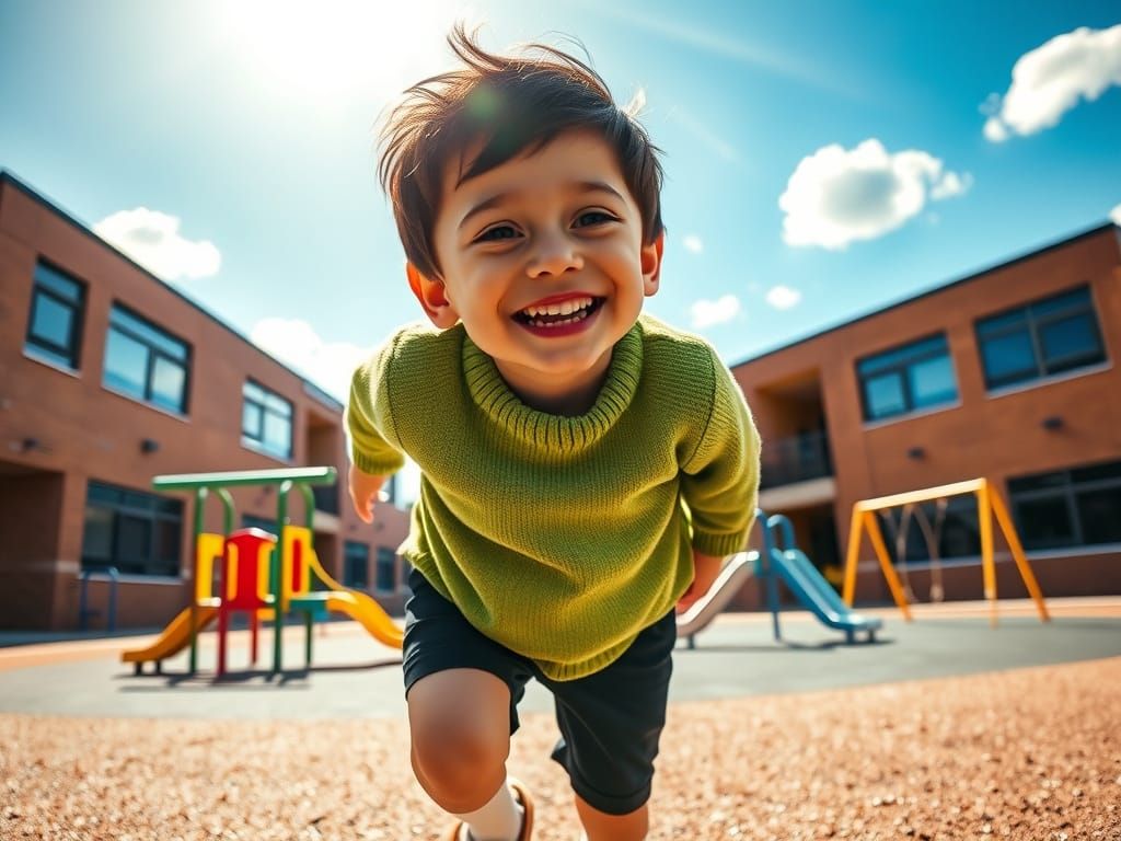 Joyful Boy at Play in a Vibrant Playground Scene