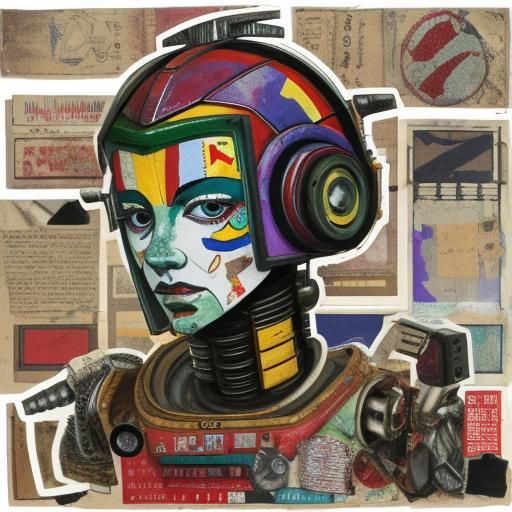 Abstract Robot Portrait in Mixed Media Collage