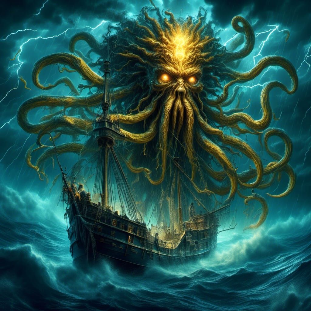 Cursed Pirate in Stormy Seas: Dark Fantasy Art