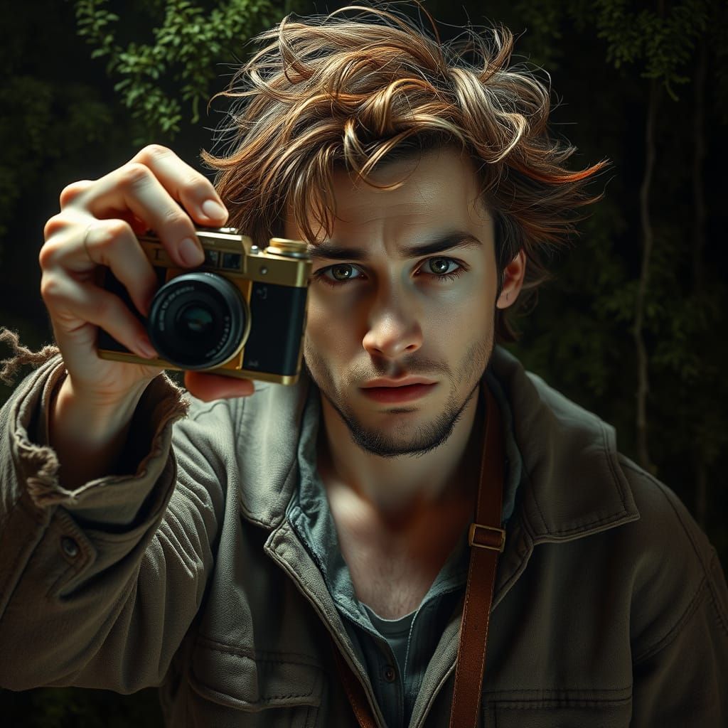 Disheveled Figure in a Haunted Landscape