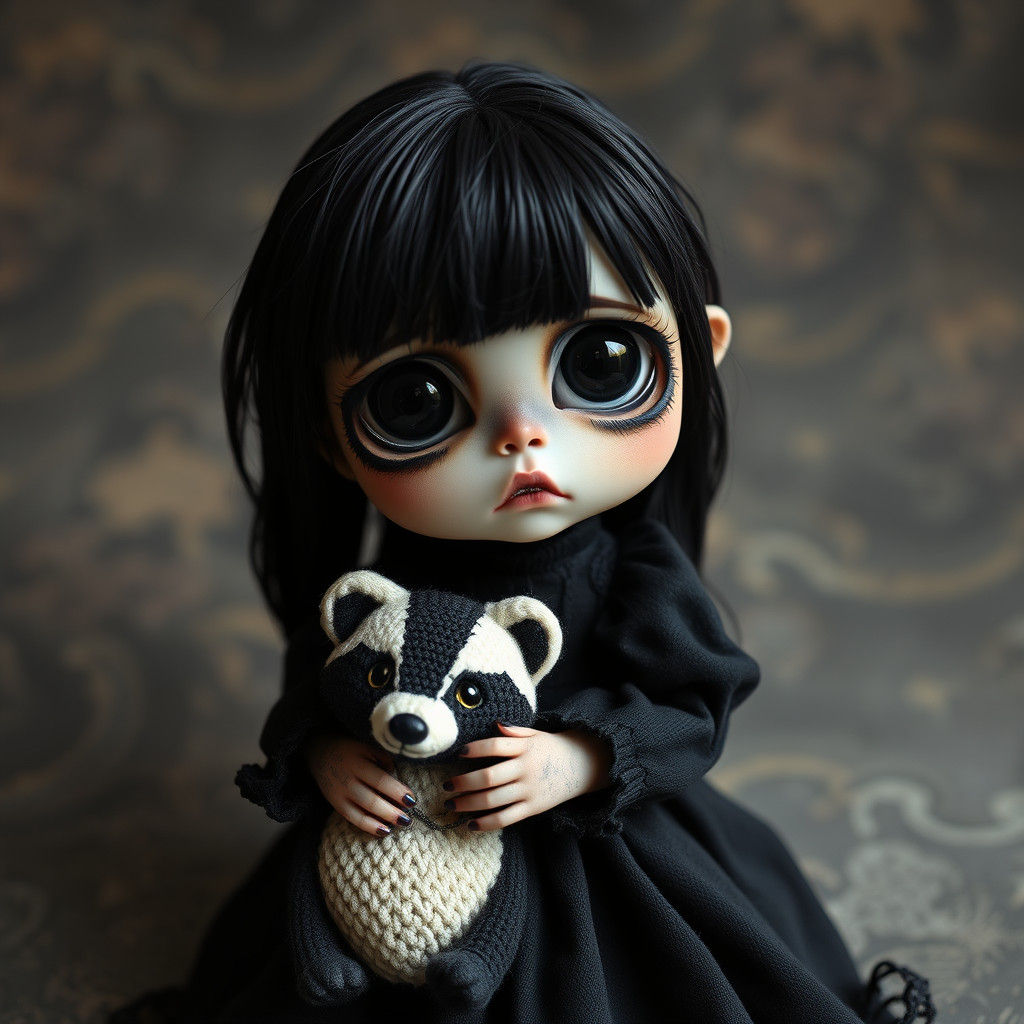 Cute Chibi Gothic Monster Doll with Badger Plush