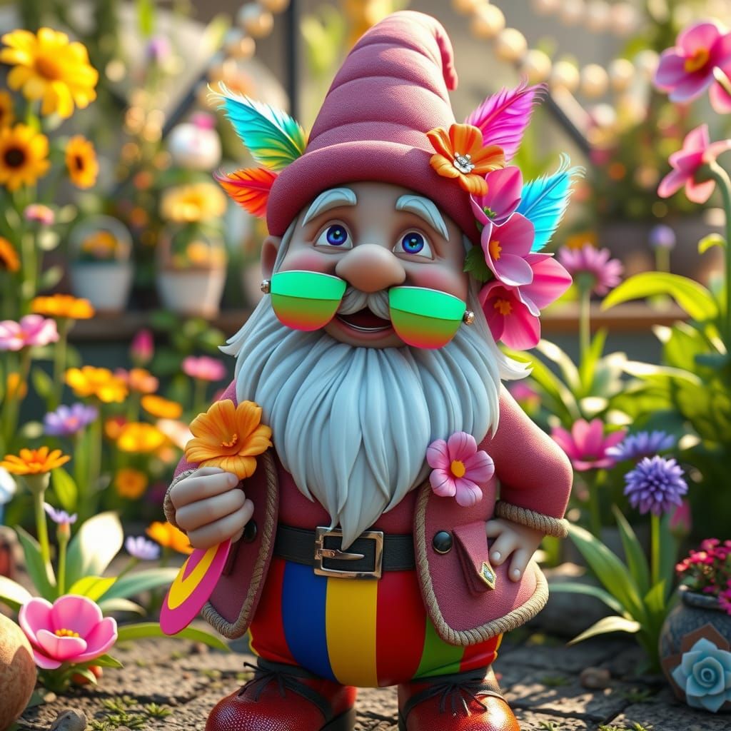 Pride Garden Gnome in Hyper-Realistic 3D Anime Style
