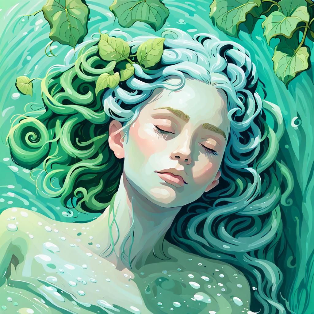 Pastel Green Goddess of Vines in Water