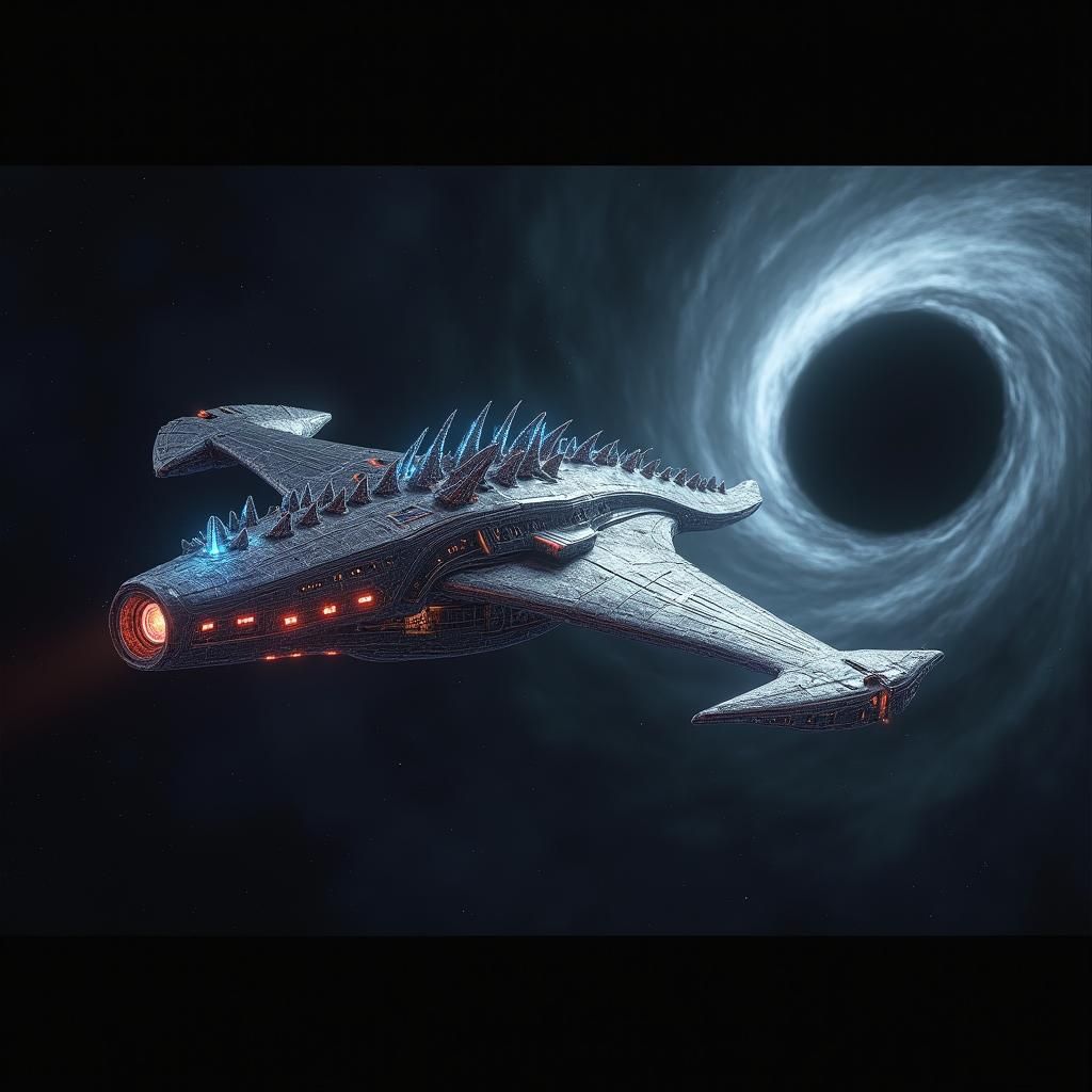 Dragon Starship Cruiser Ventures Toward Black Hole