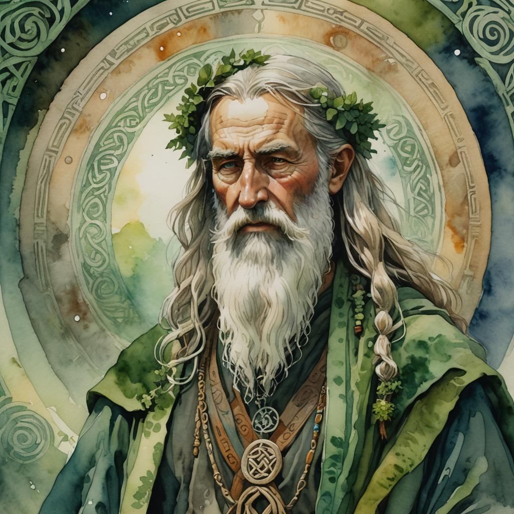 Celtic Druid Ceremony in Watercolor Style
