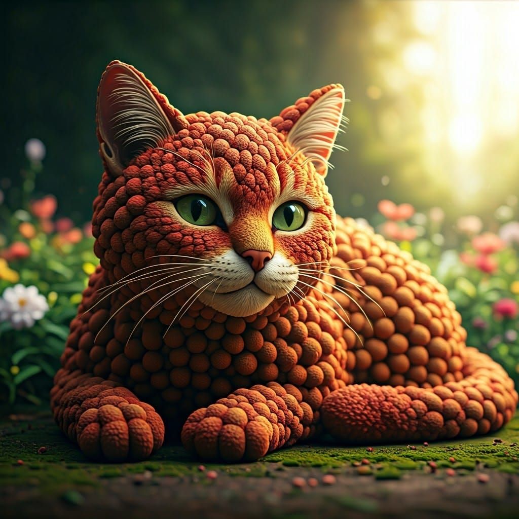 Hyperrealistic Lychee Cat Sculpture in Photorealistic Style