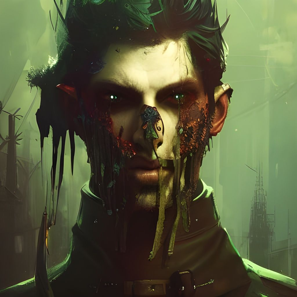Vampire Pirate Portrait in Emerald Leather Outfit