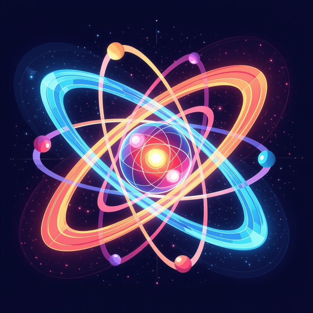 Vibrant Electron Shell Model in Futuristic Style