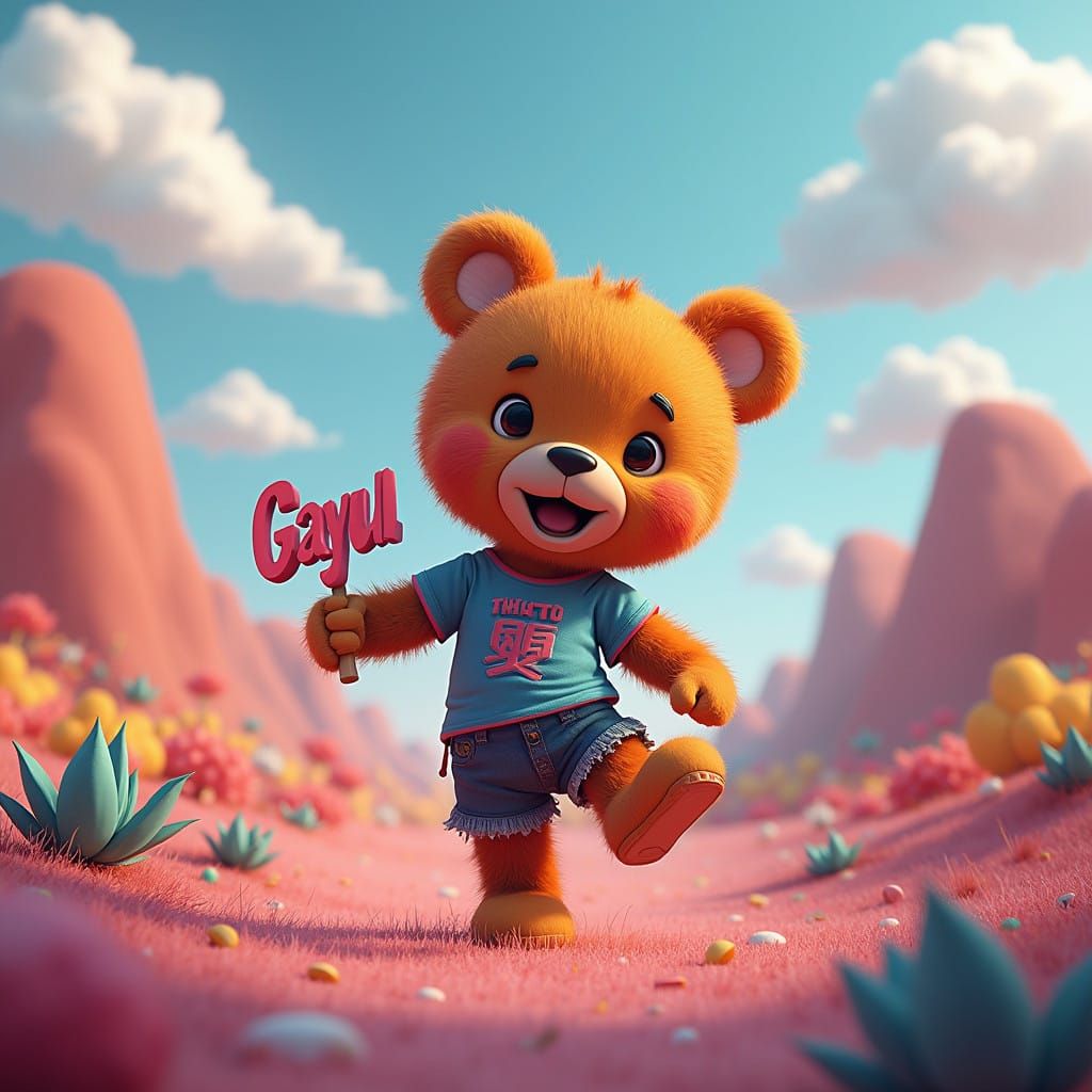 Whimsical Teddy Bear in Futuristic Dance