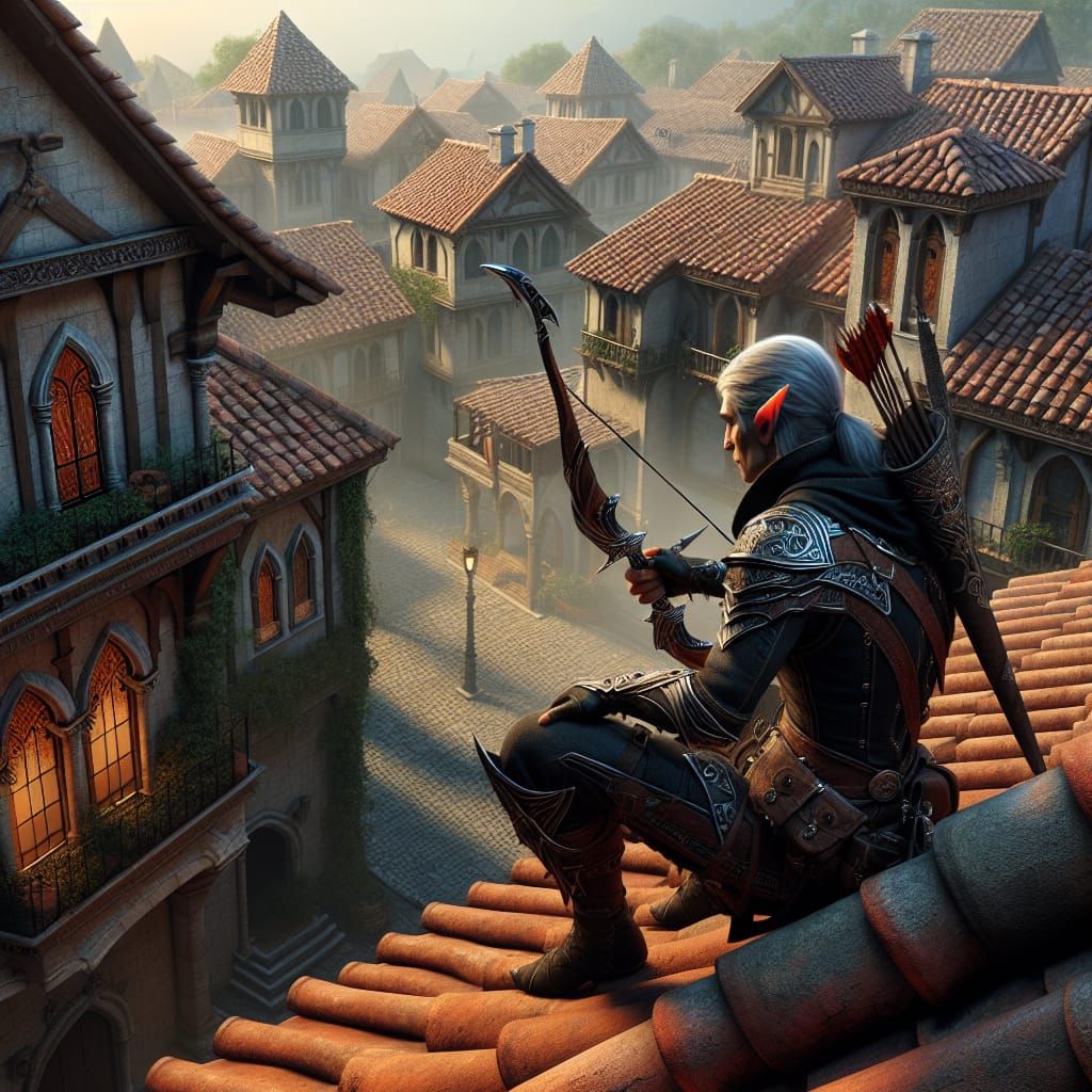 Elven Assassin in Medieval Villa, Matte Painting