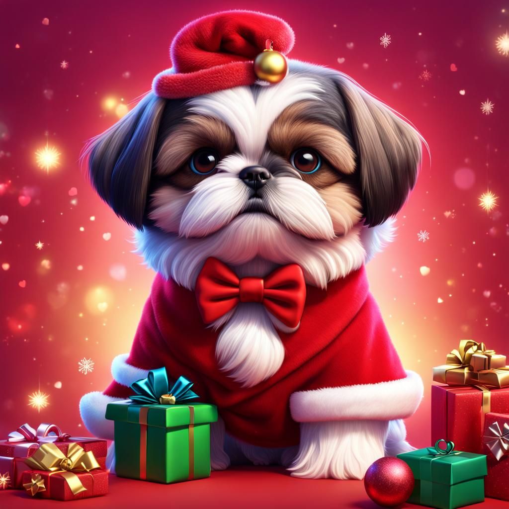 Festive Shih Tzu and Luke Skywalker in 3D Art