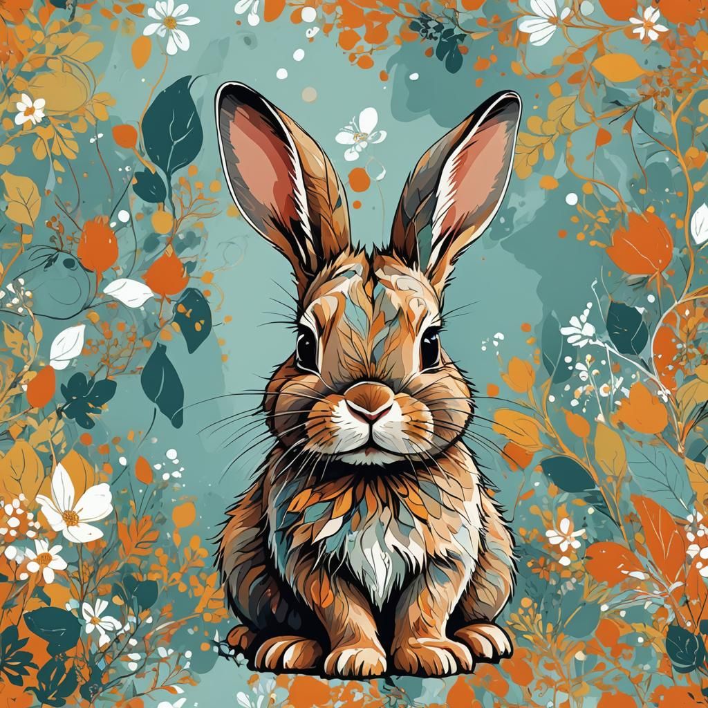 Abstract Bunny Art with Complementary Colors