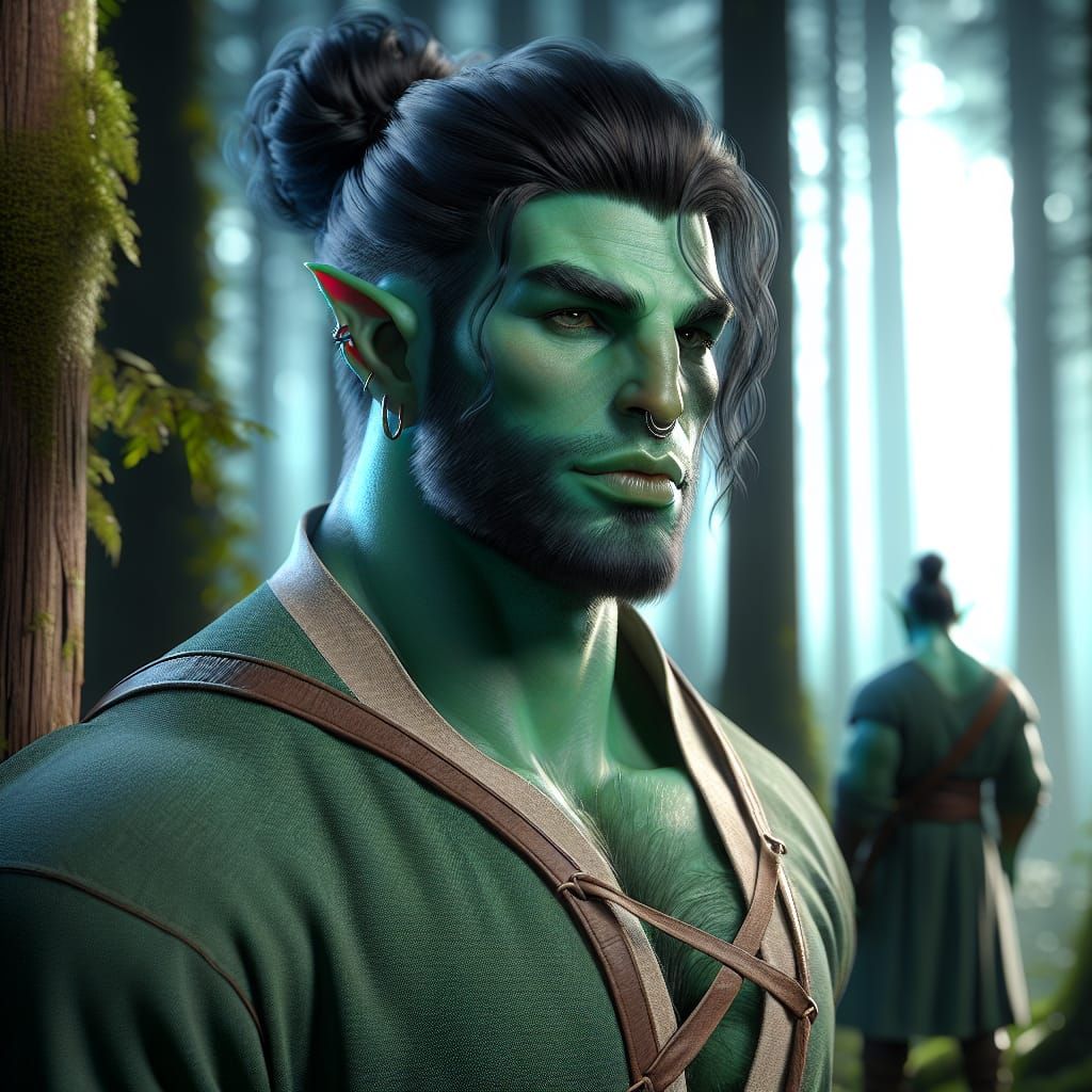 Handsome Orc in Enchanted Woods: Hyper-Realistic 8K