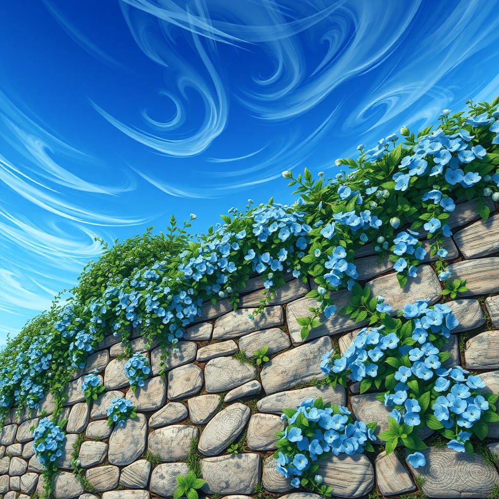 Mystical Forget-Me-Nots Wall in Fantasy Style