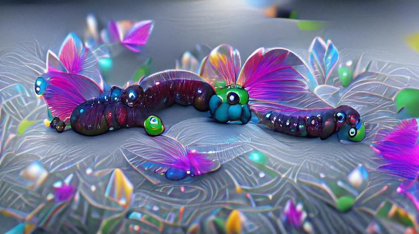 Holographic Gem Caterpillar Evolving into Butterfly