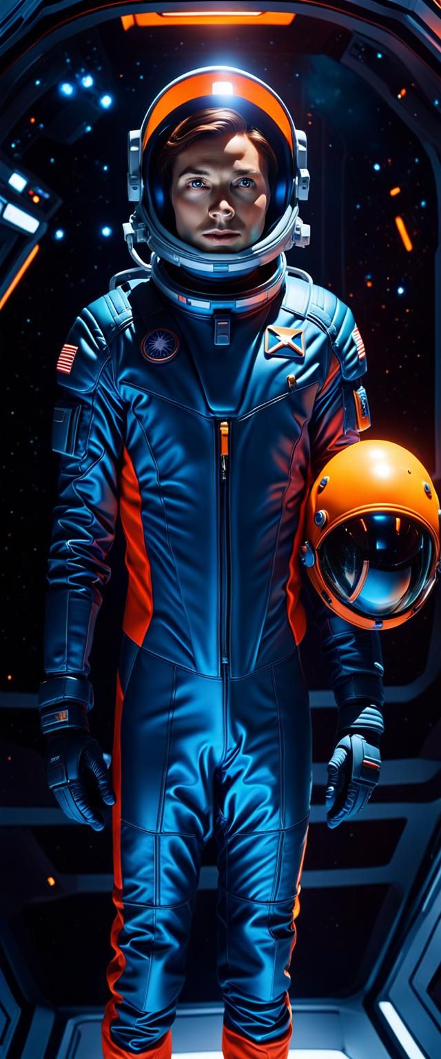 Astronaut Portrait in Space with Art Nouveau Lines