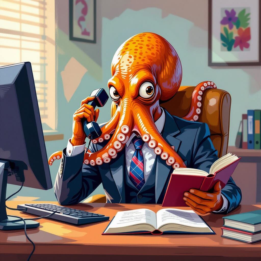 Multitasking Octopus in Business Attire
