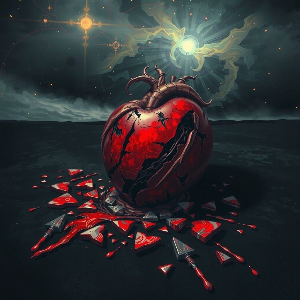 Fractured Obsidian Heart in Cosmic Void