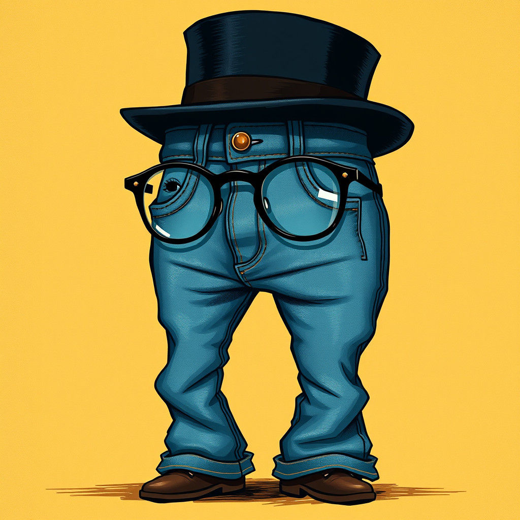 Charming Jeans Character with Top Hat Illustration