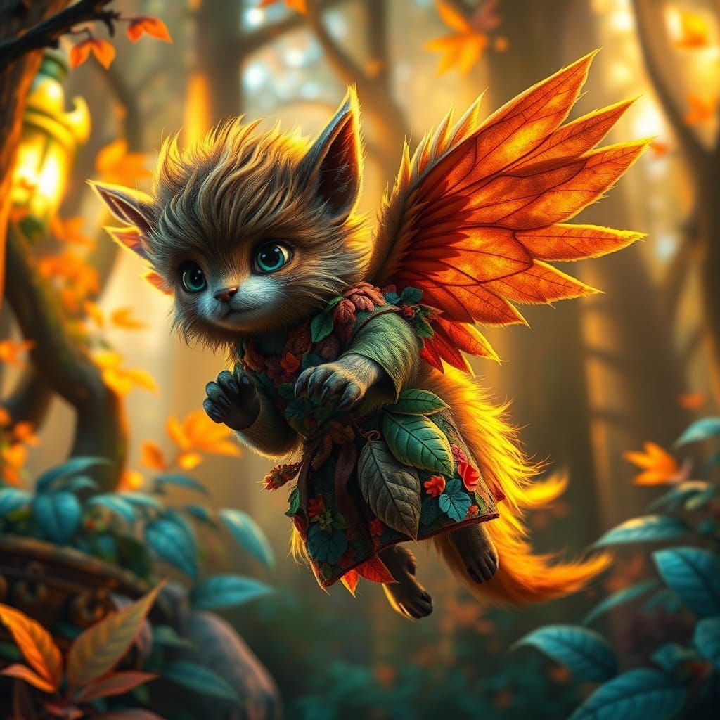 Whimsical Furry Sprite Flutters in Enchanted Forest