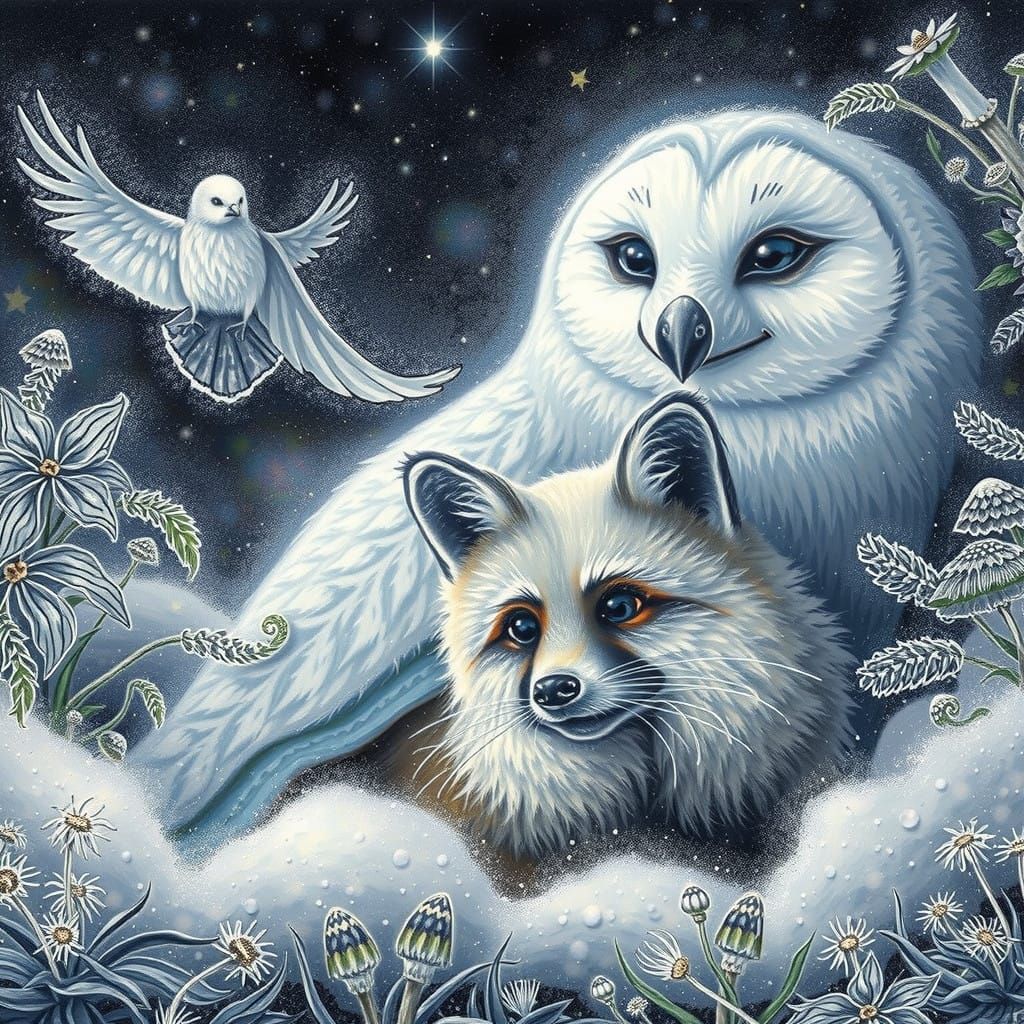 Whimsical Wizard Raccoon Enchants Winter Wonderland in Fanta...