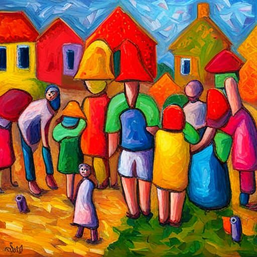 Friendly Puppets in Expressionist Oil Painting Style