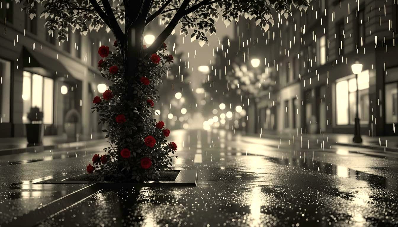 Hyperrealistic Tree at Night Street Scene