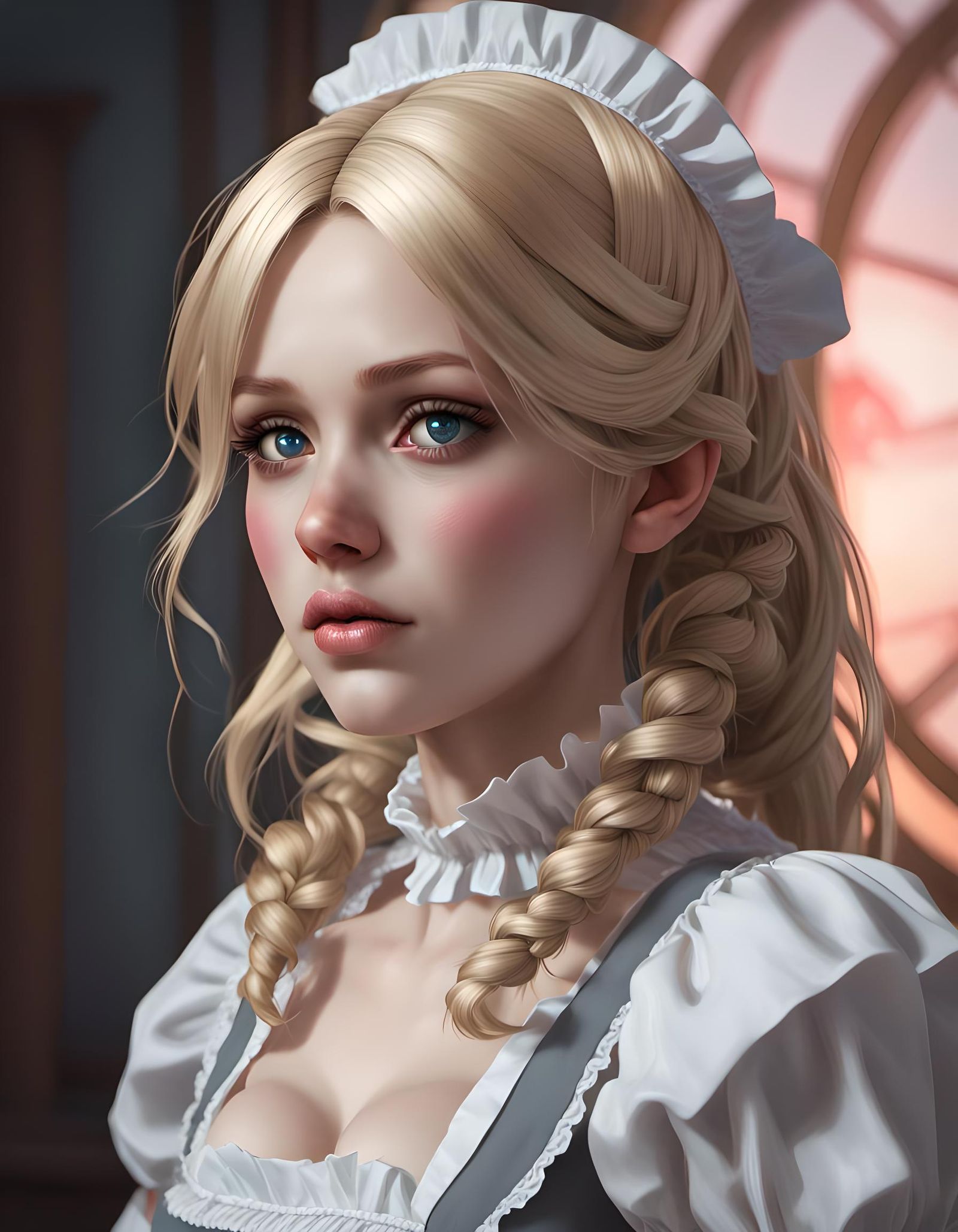Blonde Maid Doll Portrait in Art Nouveau Style