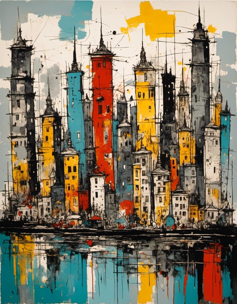 Surreal Futurist Cityscape in Ink