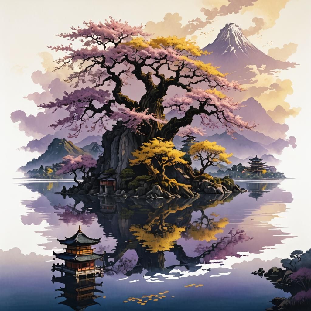 Baroque Sakura Tree with Japanese Temples