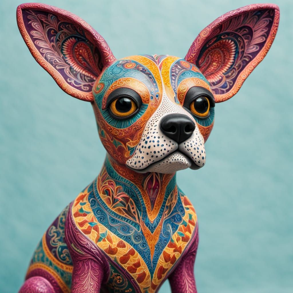Whimsical Alebrije: Inverted Human-Dog Hybrid